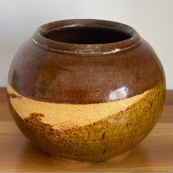 Hand Made Indoor Planter Flower Pot Brown Drip Glaze Studio Pottery MCM - Picture 12 of 12